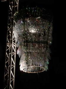 Chandelier made from recyclable plastic bottles