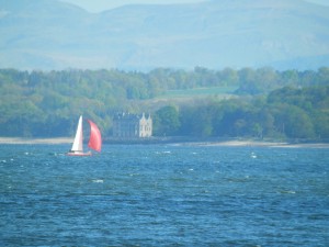 Sailboat with Barnbougle Castle behind